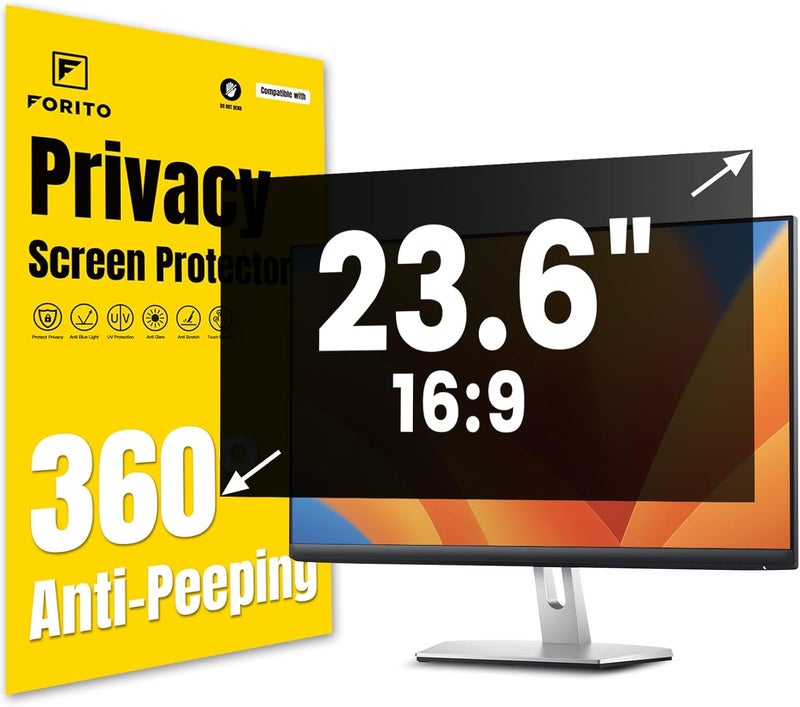 FFORITO 23.6 Inch 16:9 360°Privacy Screen Protector for Computer Monitor, Removable Eye Protection Anti Blue Light Anti Glare Computer Screen Privacy Shield for 23.6" Widescreen Monitors - Image 1